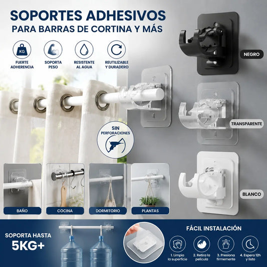 【20 piezas】 Soportes adhesivos de alta resistencia para barras de cortina que no requieren perforación