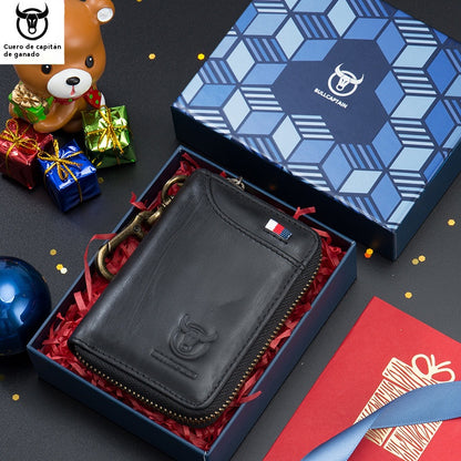 [Precio especial por lanzamiento] Monedero de piel antirrobo 2 en 1 para hombre con llavero