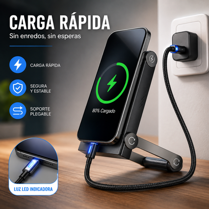 【Carga rápida】Cable de carga rápida 2 en 1 con soporte ajustable para teléfono