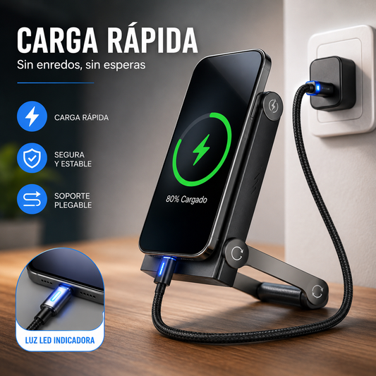 【Carga rápida】Cable de carga rápida 2 en 1 con soporte ajustable para teléfono