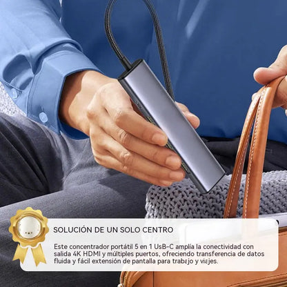 💻Hub USB-C portátil 5 en 1 con salida HDMI 4K