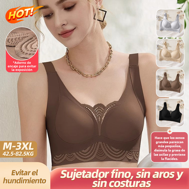 【40-90kg】Nuevo sujetador femenino sin aros con diseño reductor de pecho lateral, anticaída y de gran sujeción.