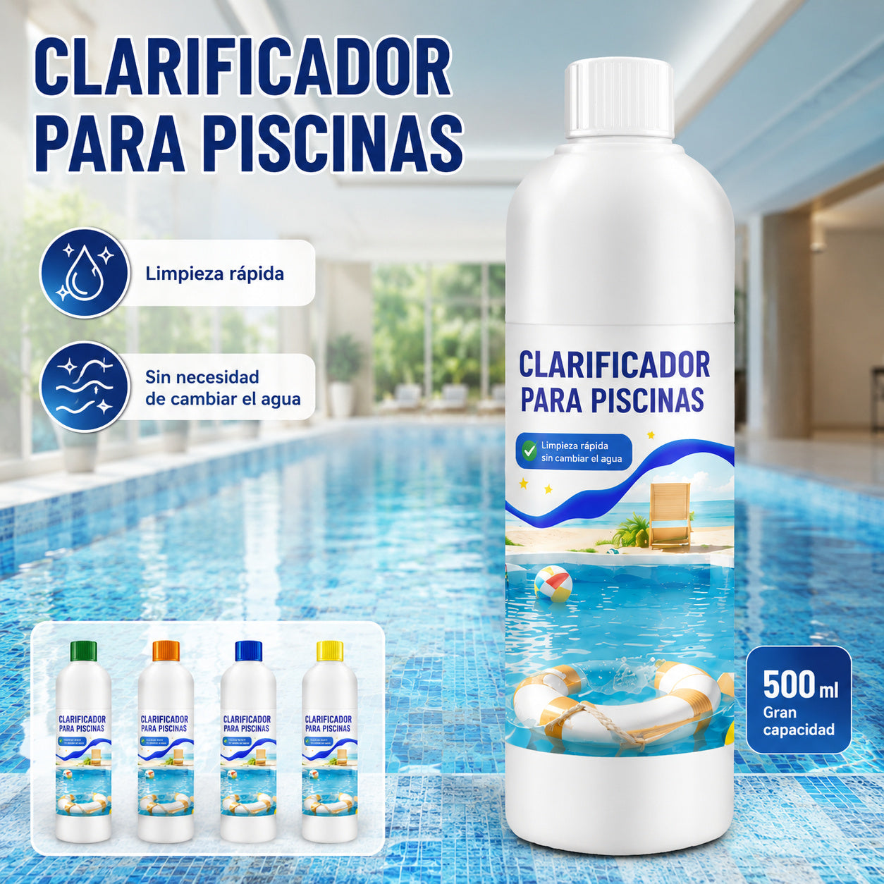 ⏰💦500 ml por botella🏊‍♂️ Líquido Clarificador para Piscinas – Agua Transparente en Horas, Sin Esfuerzo ✨