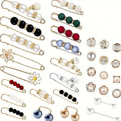 🦪【32 piezas】✨Broche de perlas para ceñir la cintura | Elegante broche de moda para cintura y escote