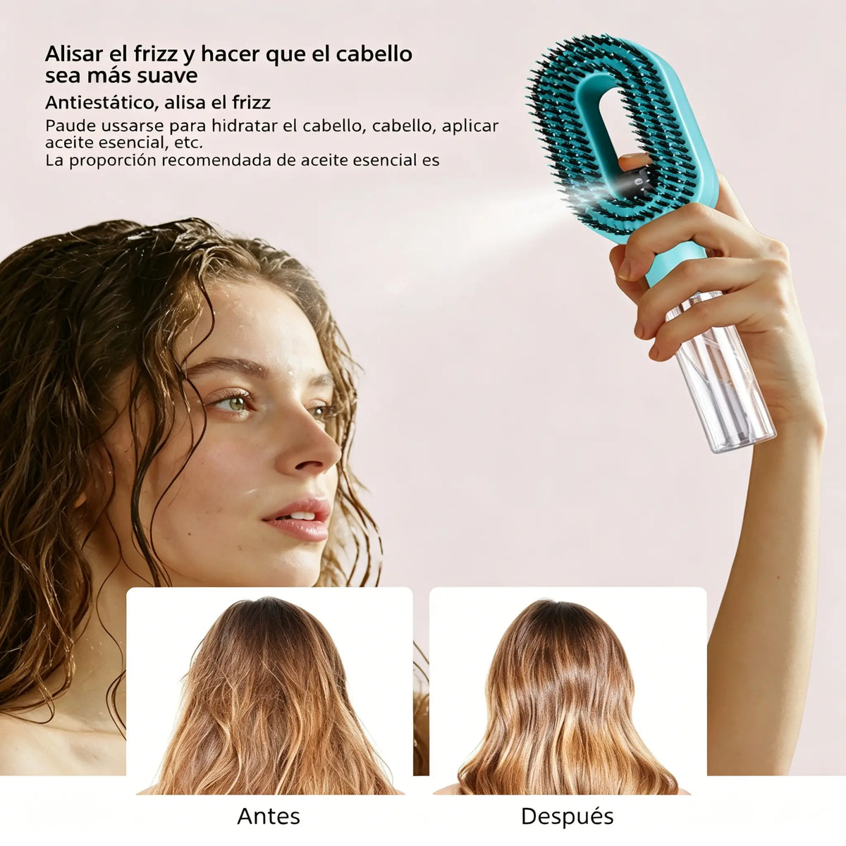 💖💨Un peine con función de pulverización de un solo botón para evitar eficazmente que el cabello se enrede.