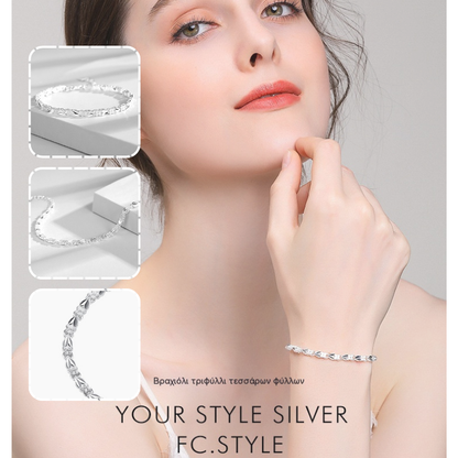 💖🍀Love New Fashion Pulsera de plata 925 con un trébol de cuatro hojas para mujer