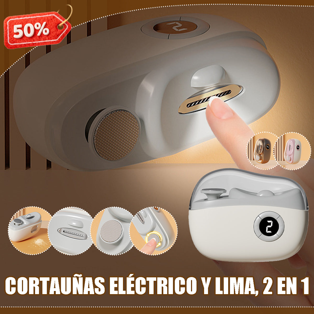 Lima de uñas eléctrica multifuncional, cortauñas eléctrico con protección antipellizcos