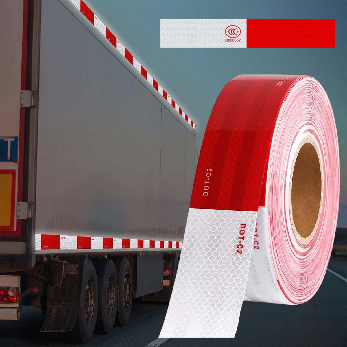 🚛【50mm*30m】🌙🔆Pegatinas reflectantes rojas y blancas, tiras reflectantes para camiones