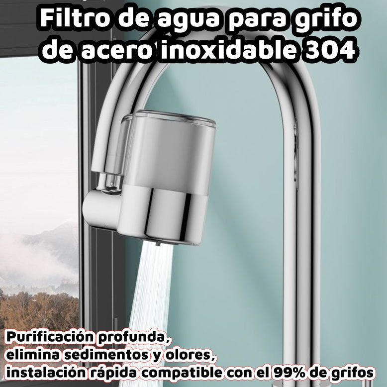✨【Compra 1 y recibe 1 gratis】💧Filtro de agua para grifo de acero inoxidable 304 | Purificación profunda, elimina sedimentos y olores, instalación rápida compatible con el 99% de grifos 🚰