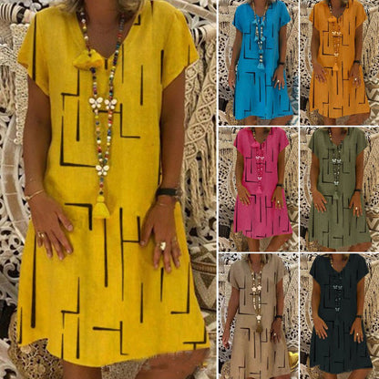 【45% DE DESCUENTO】🏆👗【Tallas S-5XL】Vestido de algodón estampado con cuello en V