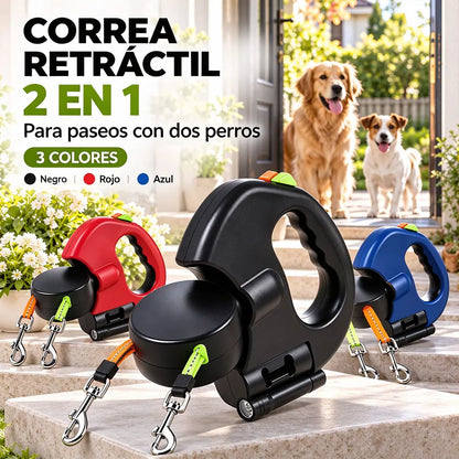 🐶🐕 Correa Retráctil 2 en 1 para Pasear Dos Perros | Correa Doble con Arnés para Perros Pequeños y Medianos