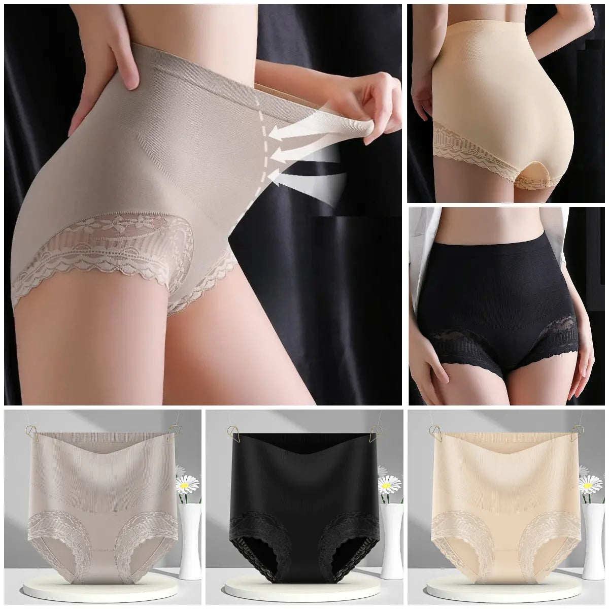 🙌【3 piezas 25€】Bragas moldeadoras abdomen plano y efecto push-up – suaves, transpirables y estilizan tu figura【M-2XL】