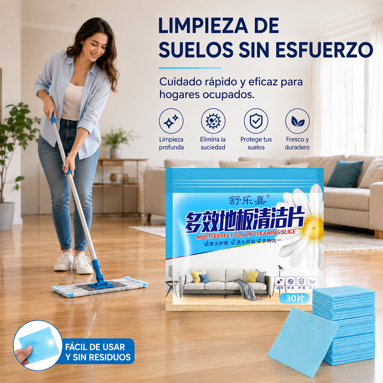 (240 hojas) 🧼🧹 Hojas para limpieza de suelos: Limpiador antibacteriano multisuperficie