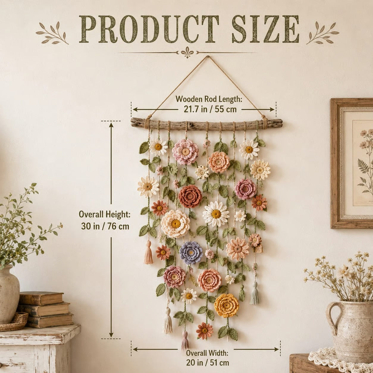 Decoración de pared estilo boho con flores de ganchillo 🌸🌿