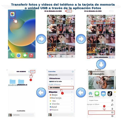 📸📱Lector de tarjetas de doble puerto compatible con teléfonos Apple, tarjetas SD y cámaras con conectividad Tipo-C.
