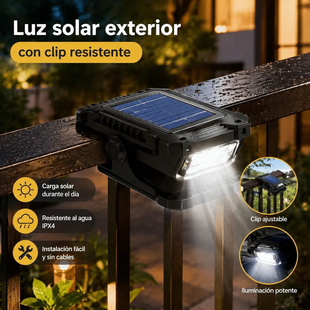 💥Luz solar con sensor de cuerpo humano y clip, resistente al agua💥