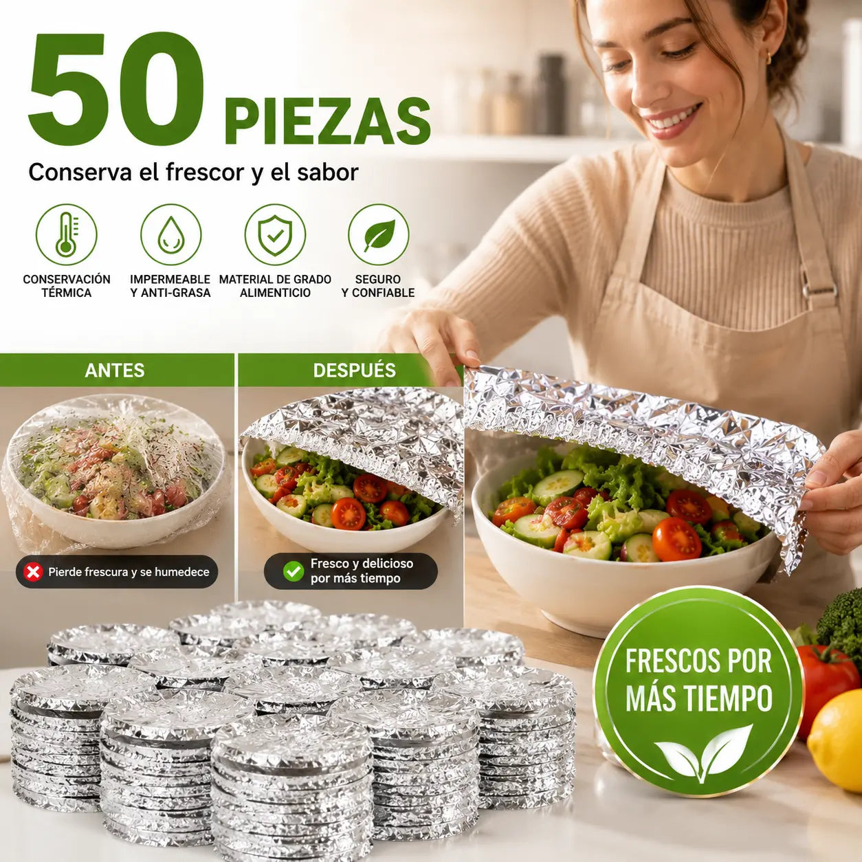 【50piezas】Cubierta térmica de papel de aluminio apto para alimentos