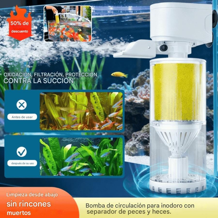 🐟Sistema de circulación de agua de acuario con filtro 3 en 1, funcionamiento silencioso.