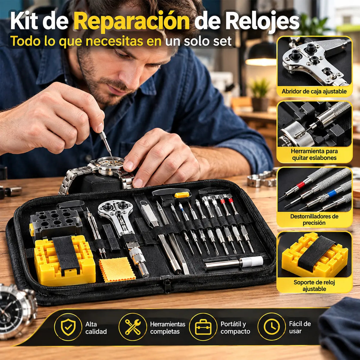 [Juego de 72 piezas] Kit de herramientas para reparación de relojes