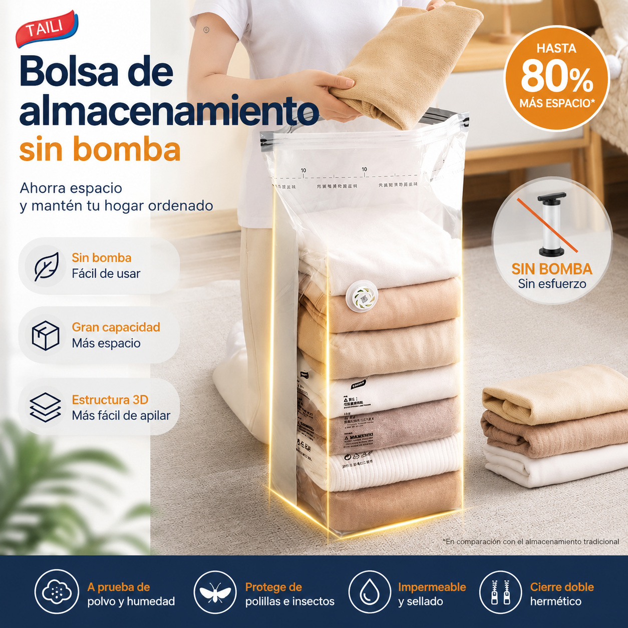 🧳【Juego de 3 piezas】💨 Bolsas de almacenamiento al vacío compresibles grandes: No se necesita bomba, diseño a prueba de fugas ✈️