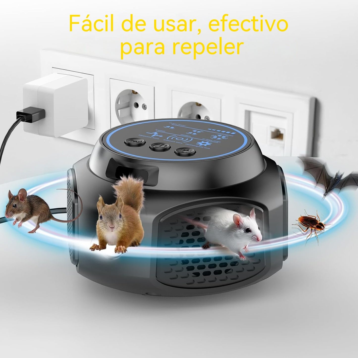⚡【Repelente ultrasónico de plagas de alta potencia】— Las ratas y cucarachas se irán solas, ¡sin químicos ni matanzas! 🚫🐭