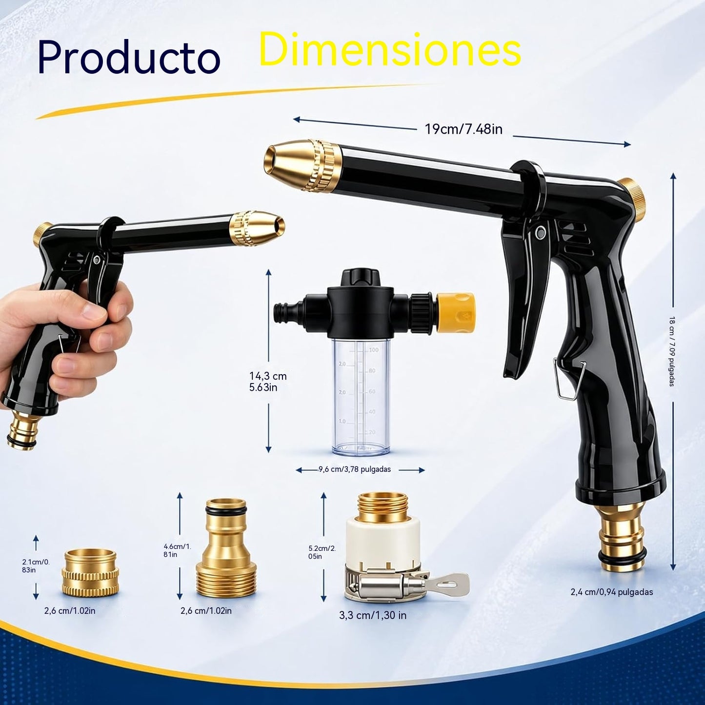 🏆Pistola de chorro de agua a alta presión mejorada💦Empuñadura ergonómica • Boquilla de refuerzo • Manguera incluida: potente lavado de coches🚗 riego de jardines🌻¡Fácil de usar!