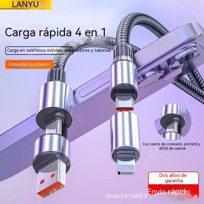 🔥3 artículos por 26 euros🔌(1+1.5+2 metros de largo) Cable 4 en 1 PD 240 W – Carga rápida USB‑C, Lightning y USB‑A,  sincronización de datos ⚡📱