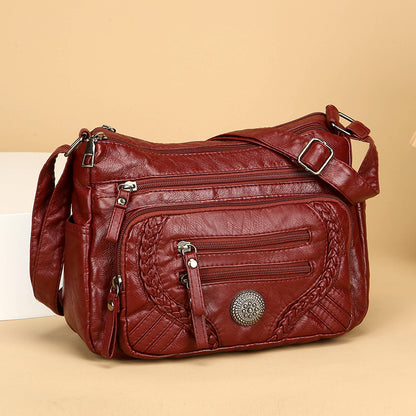 Bolso bandolera/cruzado de piel suave multicapa de gran capacidad para mujer.