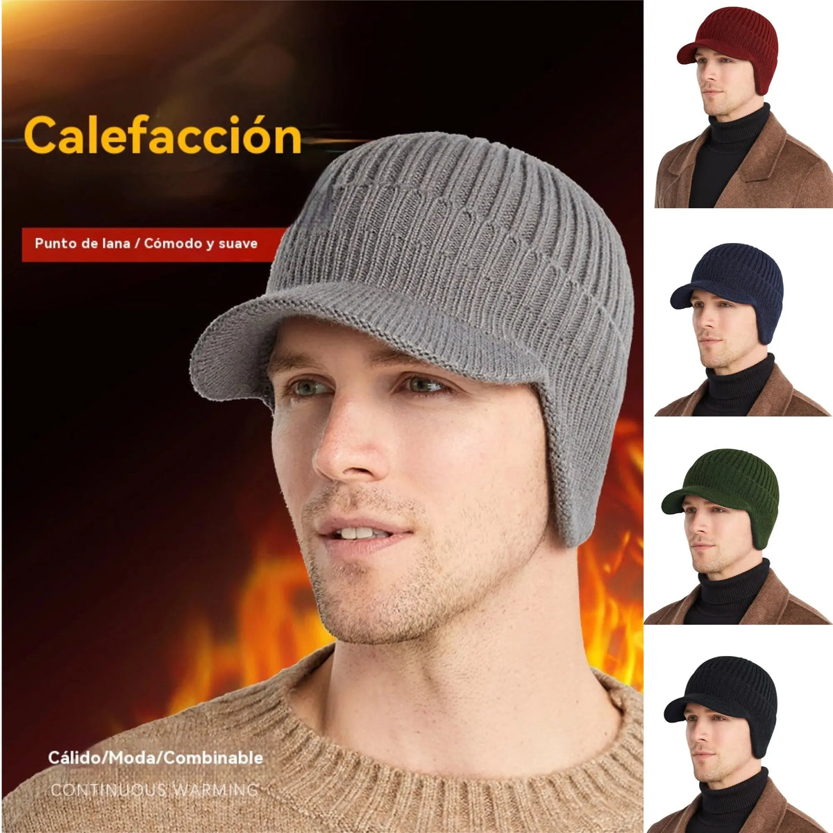 Gorro de punto cálido de invierno para hombre con orejeras.