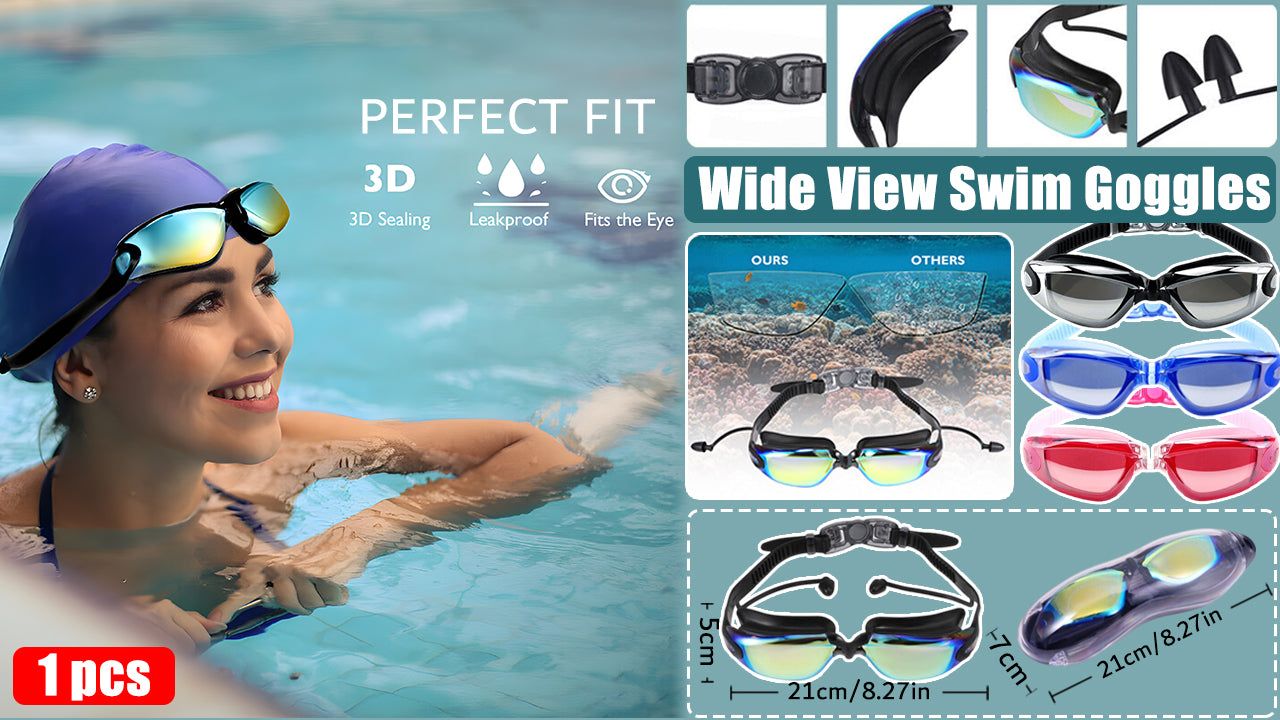 🔥Oferta de tiempo limitado🔥gafas de natación de gran campo de visión，con caja de gafas，Viene con tapones para los oídos