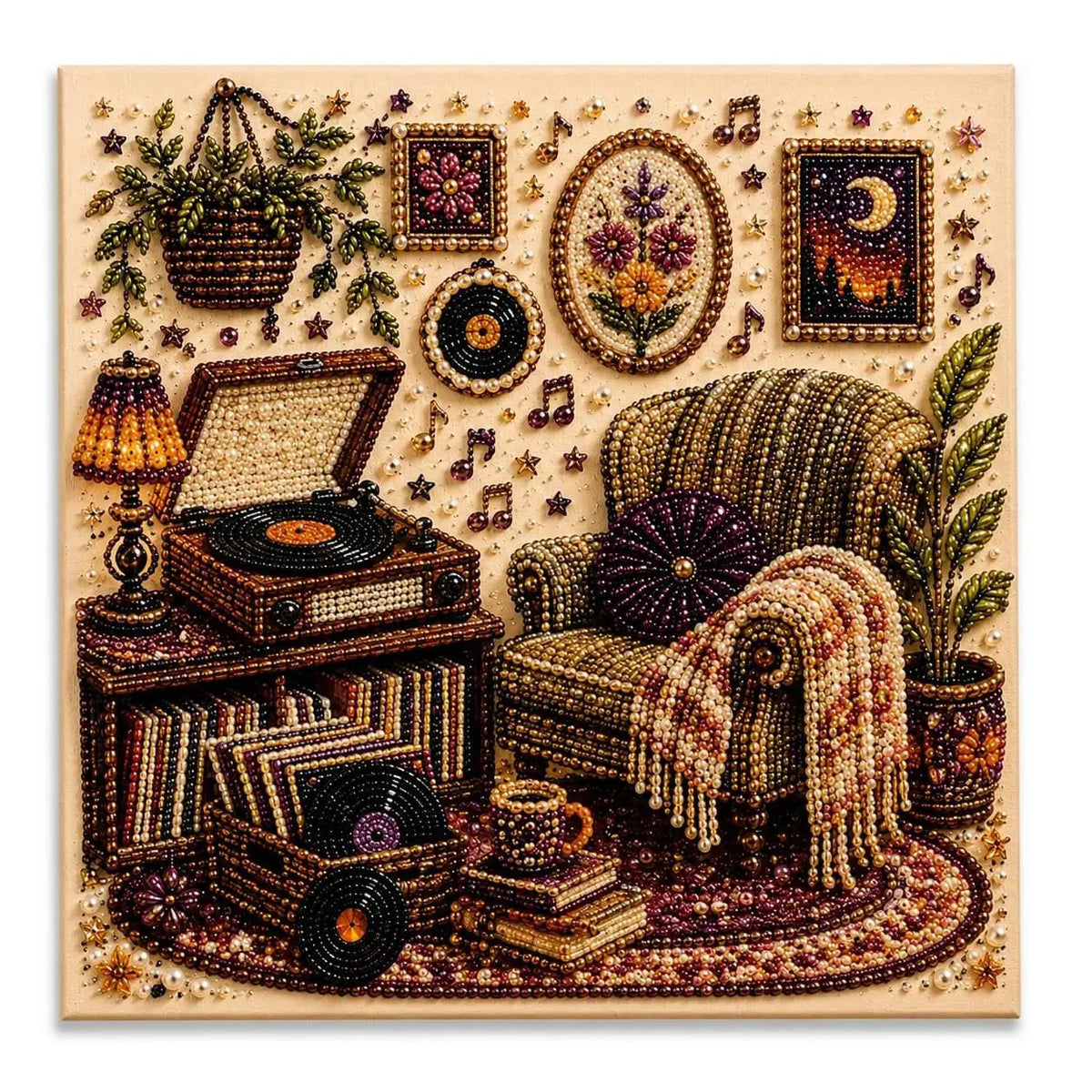 💎🎨 3D diamantová mozaika „Creative Escape“ – 1 sada, 20 x 20 cm, izbová scéna, relaxačná ručná práca.