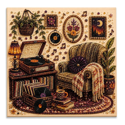 💎🎨 3D diamantová mozaika „Creative Escape“ – 1 sada, 20 x 20 cm, izbová scéna, relaxačná ručná práca.