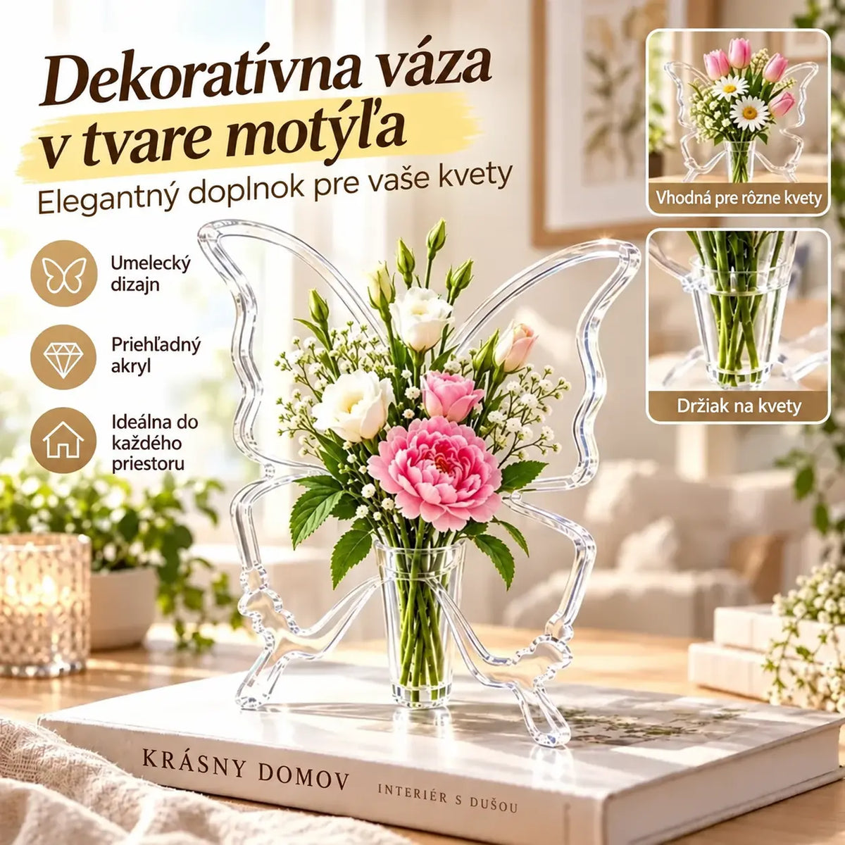 🦋 Dekoratívna váza v tvare motýľa — elegantný doplnok pre kvety aj interiér.