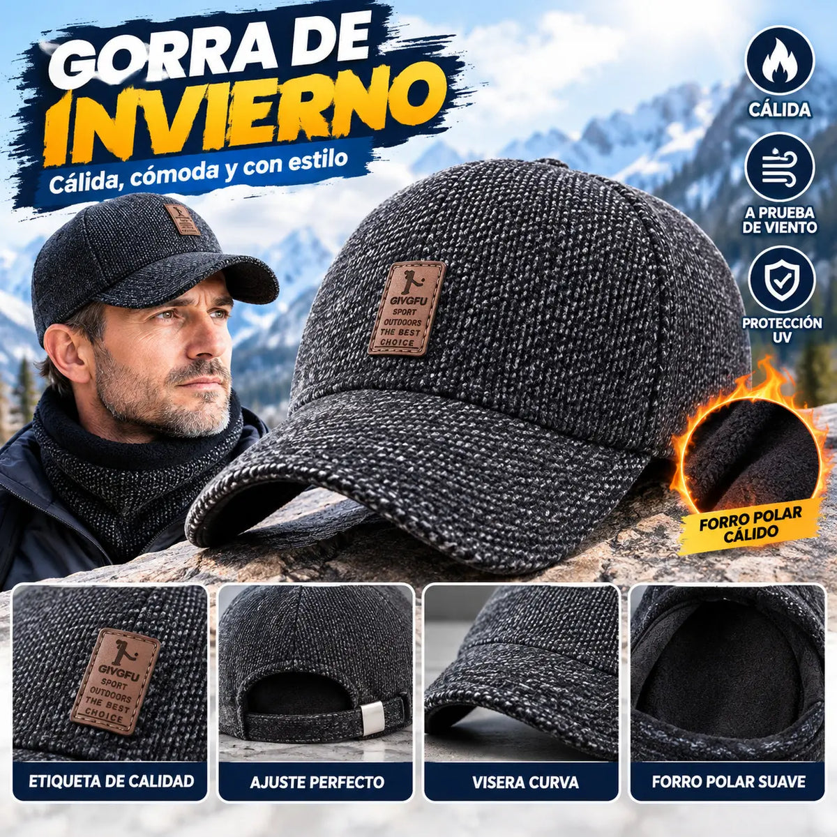 Nueva gorra de béisbol cálida para hombre, con protección para las orejas