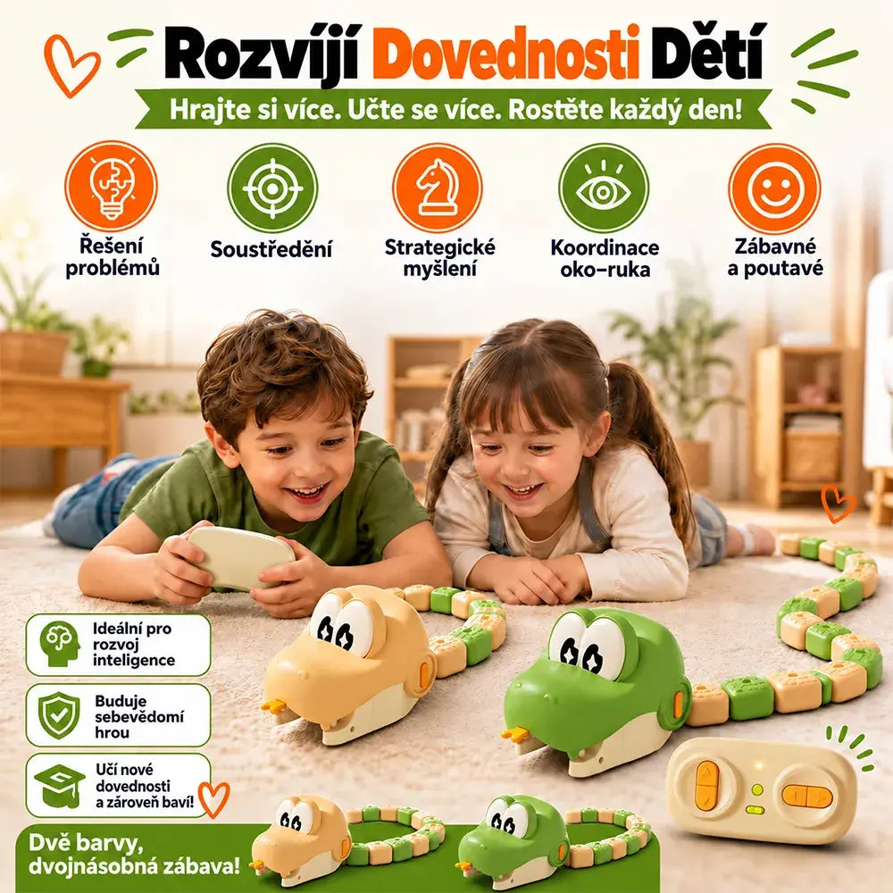 🐍🚗Vzdělávací elektrická magnetická hračka s hadem na dálkové ovládání pro děti