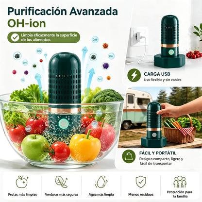 🥦🥒 Limpiador Portátil de Frutas y Verduras – Purificador Inalámbrico para Alimentos con Tecnología de Iones OH