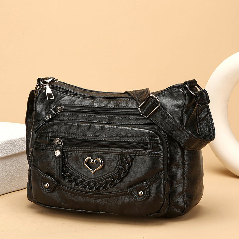 Bolso bandolera vintage con estilo para mujer — PU suave — Diseño con múltiples bolsillos, gran capacidad de almacenamiento