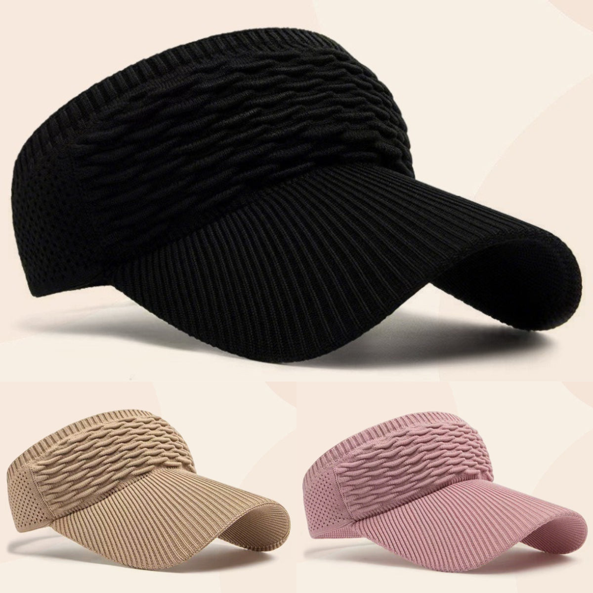 【3 pieza】Sombrero de sol informal de punto para mujer: un accesorio elegante y con estilo; cómodo y ajustable, con un diseño único que irradia elegancia.