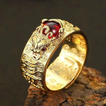 🔥💖Anillo de plata 999, estilo retro unisex con amuleto de la suerte Pixiu, fuerte y de moda.