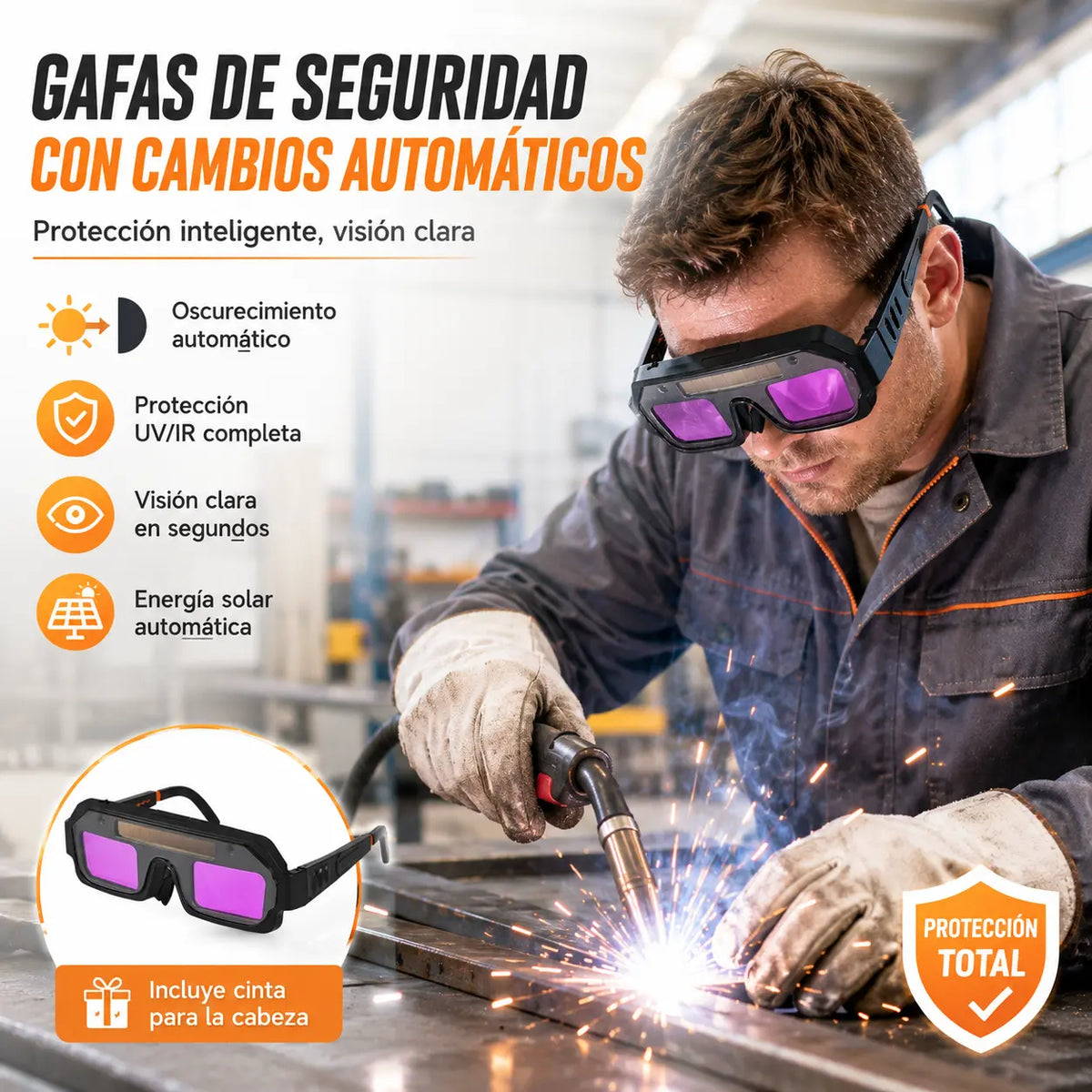 🕶️ Gafas de soldar con oscurecimiento automático: protegen contra la luz intensa, ofrecen doble protección y resguardan frente al deslumbramiento y los rayos UV.