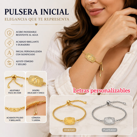 【Letras personalizables】Elegante y sencilla pulsera con iniciales para mujer: acabado brillante, resistente al agua, disponible en oro y plata.