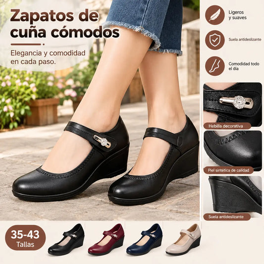🏆👡【35-41】Zapatos de piel suave con suela blanda y tacón de cuña antideslizantes para madres