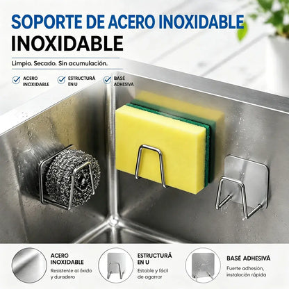 (10 piezas）✨ Organizador para Fregadero de Acero Inoxidable – Soporte Sin Taladro para Esponjas, Estropajos y Paños | Ahorra Espacio y Mantén tu Cocina Ordenada