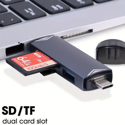 🔥Lector de tarjetas USB multifuncional 6 en 1 de alta velocidad, universal para teléfonos móviles, computadoras, cámaras OTG, discos SD/TF/U, transmisión 5G, interfaz Android tipo c, plug and play