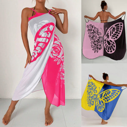 🦋🦋Vestido tipo chal con protector solar de playa de malla con estampado de mariposas