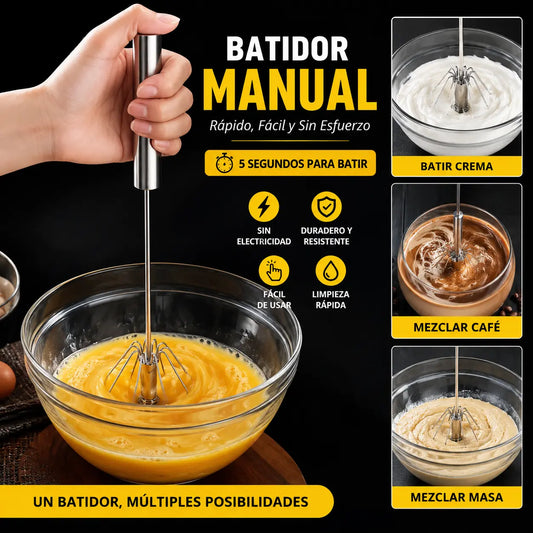 26€【 Conjunto de 2 piezas】Batidor de huevos semiautomático de acero inoxidable