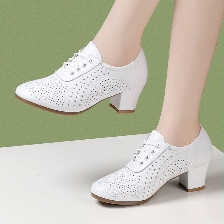 🔥【Tallas 34-41】🔥【Altura del tacón 5 cm】👡Nuevos zapatos de cuero genuino para mujer 2026 con una sola capa, transpirables y huecos.