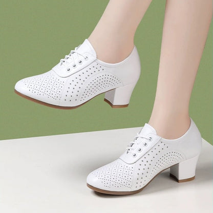 🔥【Tallas 34-41】🔥【Altura del tacón 5 cm】👡Nuevos zapatos de cuero genuino para mujer 2026 con una sola capa, transpirables y huecos.
