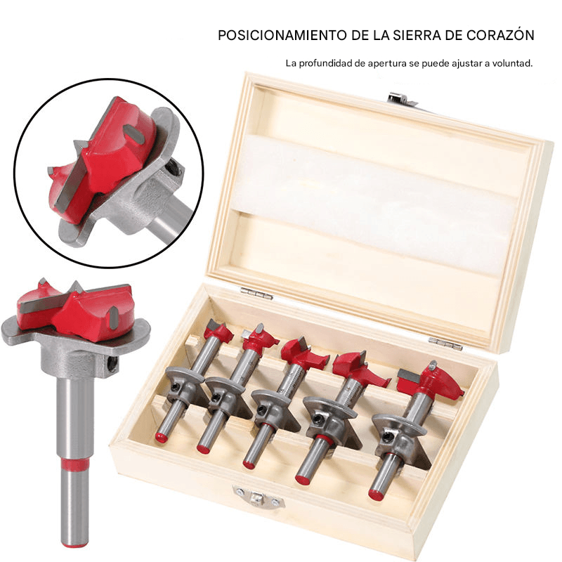 ⚙️【Un juego de 5 piezas】🛠️ Juego de Brocas Forstner Ajustables con Posicionamiento Preciso de Carburo 15-35 mm