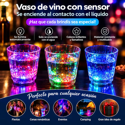 ✨💎Juego de vasos de cristal con luz LED activada por líquido🥂